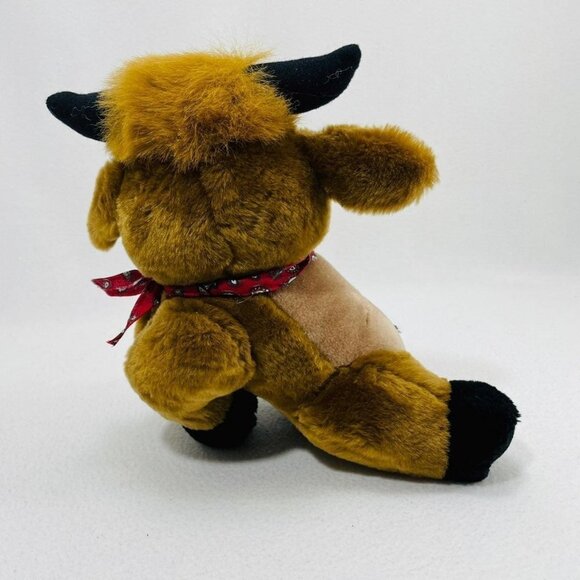 Cowboy Cow Bull Plush 10” Western Paisley Bandana Brown Big White Teeth Sitting - Picture 6 of 12